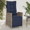 vidaXL Reclining Garden Chair Grey PE Rattan, Powder-Coated Steel, Polyester