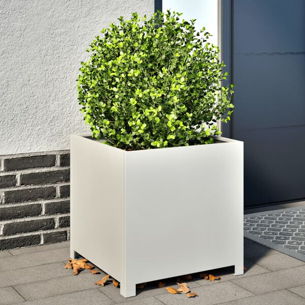 vidaXL Garden Planter White Steel 19.7 in Durable Garden Planter