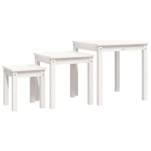vidaXL Nesting Table White Solid pine wood Small Stackable