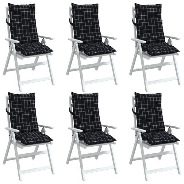 vidaXL Highback Chair Cushion Set of 6 Black Check Pattern