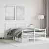 vidaXL Bed Frame White Powder-Coated Steel Full Bed Frame Rectangular