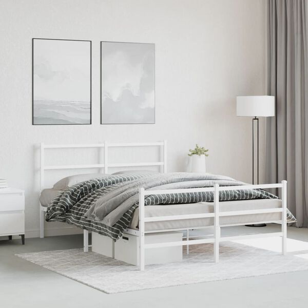 vidaXL Bed Frame White Powder-Coated Steel Full Bed Frame Rectangular