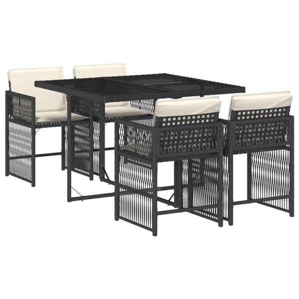 vidaXL Garden Dining Set Grey PE Rattan 4-Seater Foldable