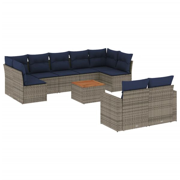 vidaXL 10 Piece Patio Sofa Set with Cushions Gray Poly Rattan