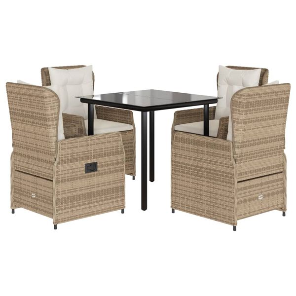 vidaXL 5 Piece Patio Dining Set with Cushions Beige Poly Rattan