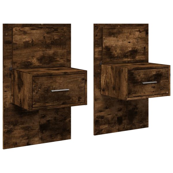 vidaXL Wall-mounted Bedside Cabinet Set of 2 Smoked oak Engineered wood