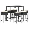 vidaXL 7 Piece Patio Bar Set with Cushions Black Poly Rattan