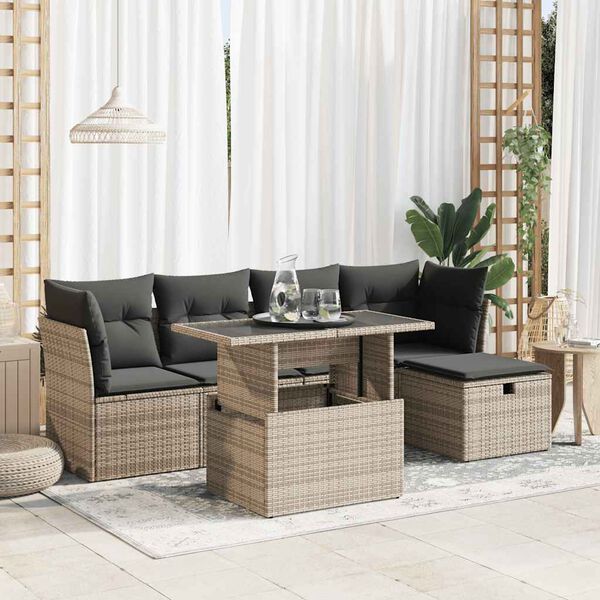 vidaXL Garden Sofa Set Grey PE Rattan Large Removable Covers