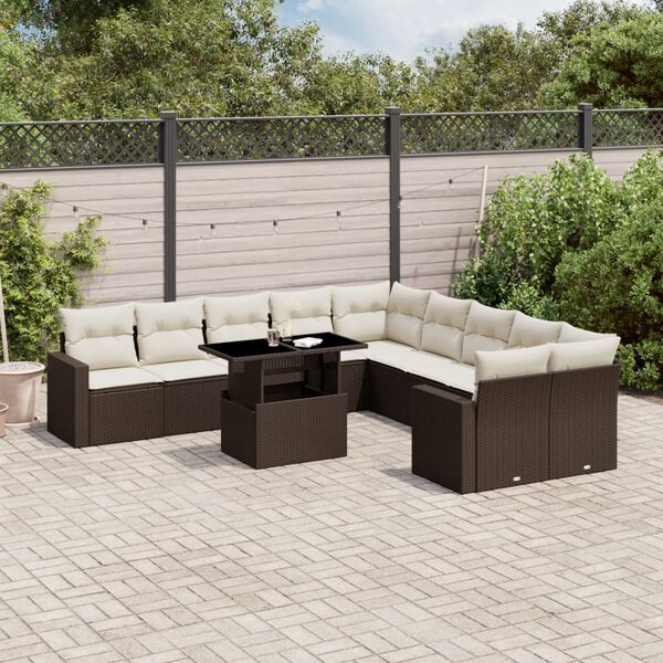 vidaXL Garden Sofa Set Brown, Cream White