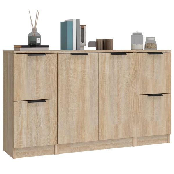 vidaXL Sideboard Set of 3 Sonoma oak Engineered wood Medium Sideboard