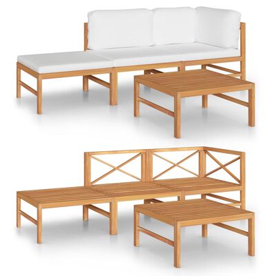 vidaXL 4 Piece Patio Lounge Set with Cream Cushions Solid Teak Wood