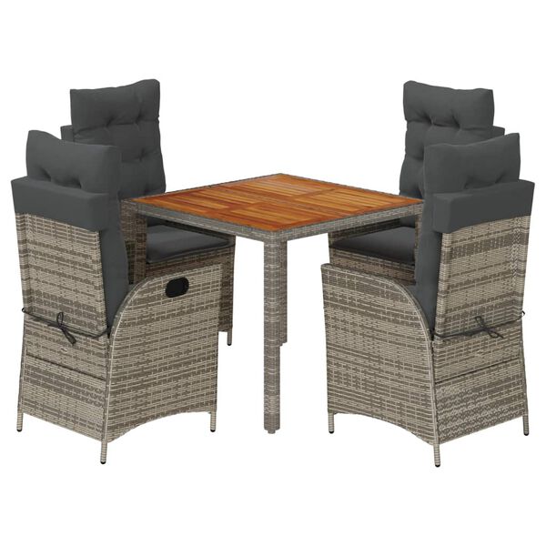 vidaXL Garden Dining Set Grey Poly Rattan Standard Adjustable Armrests