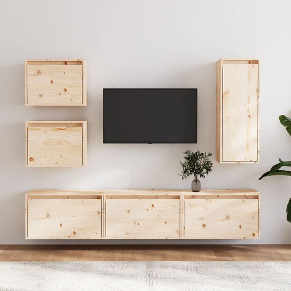 vidaXL TV Cabinet Set of 6 Natural wood Solid pine wood Various sizes