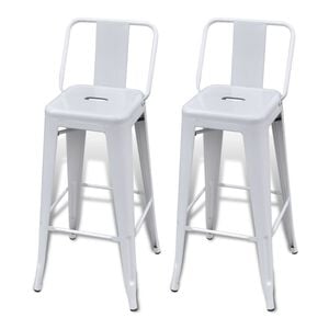 vidaXL Bar Stool Set of 2 White Steel Standard Footrest Minimalist