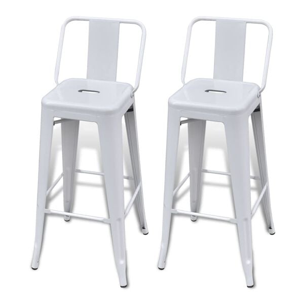 vidaXL Bar Stool Set of 2 White Steel Standard Footrest Minimalist