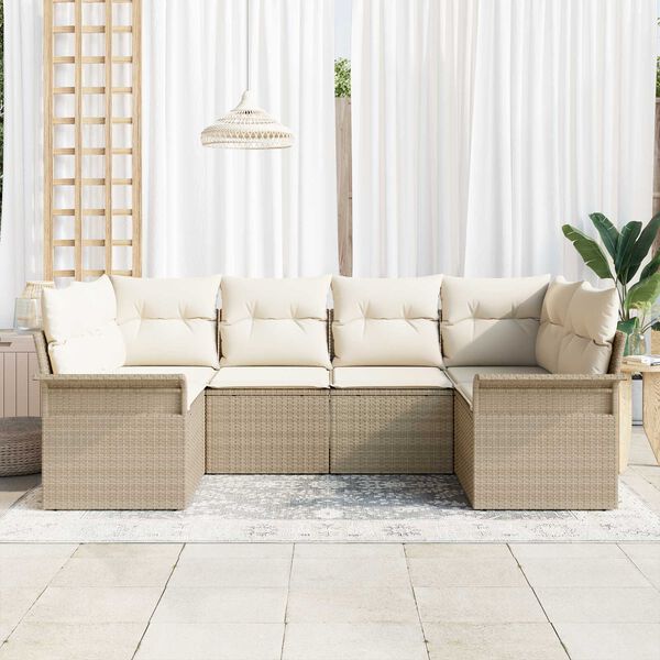 vidaXL Garden Sofa Set with Cushion 6 pcs Beige Poly Rattan