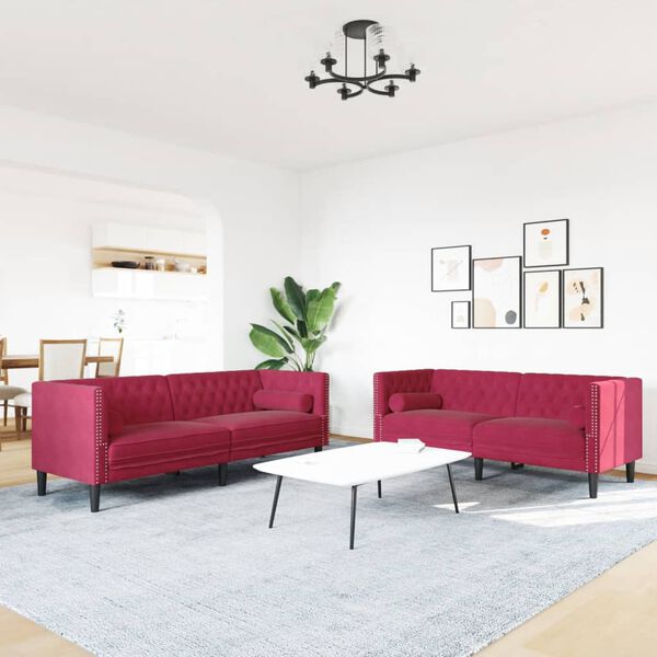 vidaXL 2 Piece Chesterfield Sofa Set with Bolsters Wine Red Velvet