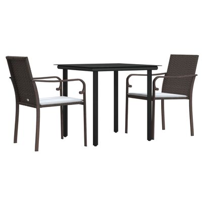 vidaXL 3 Piece Patio Dining Set with Cushions Poly Rattan and Steel