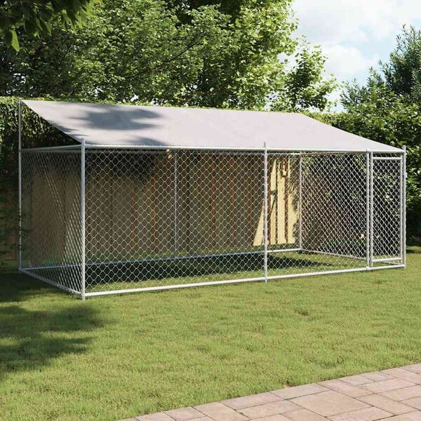 vidaXL Dog Cage Grey Galvanized Steel 13.1 x 6.6 x 6.6 ft Durable