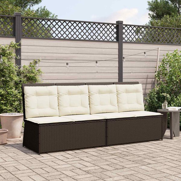 vidaXL Garden Bench with Cushion Brown Poly rattan