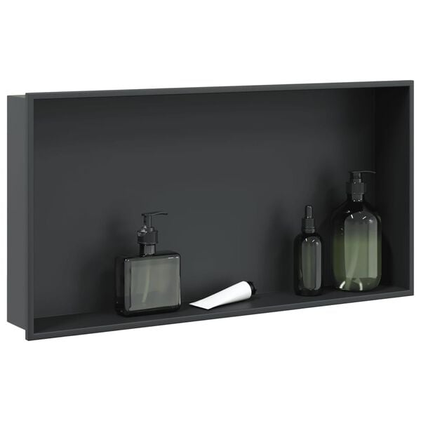 vidaXL Shower Niche Matt Black 24.4x12.6x3.5" Stainless Steel