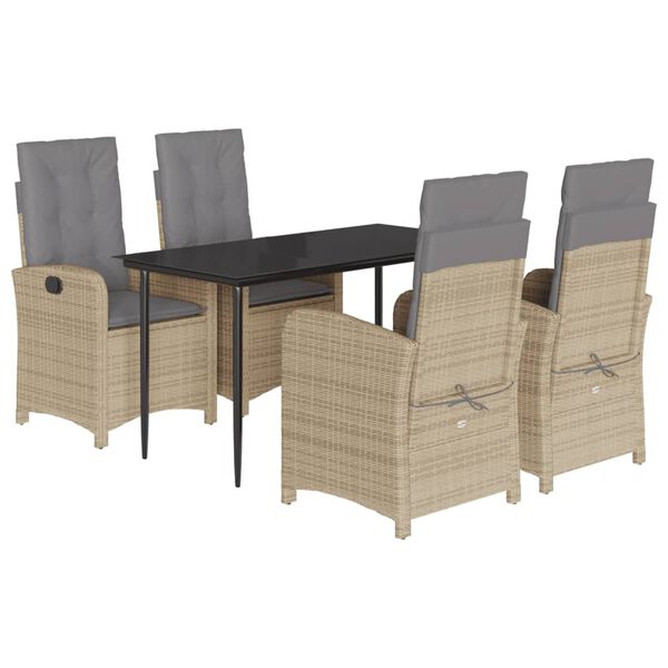 vidaXL 5 Piece Patio Dining Set with Cushions Mix Beige Poly Rattan