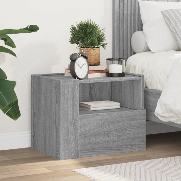 vidaXL Wall-mounted Bedside Cabinet Grey sonoma Engineered wood Small
