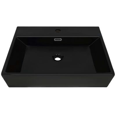 vidaXL Basin with Faucet Hole Ceramic Black 23.8"x16.7"x5.7"
