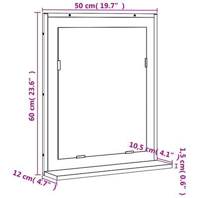 vidaXL Bathroom Mirror with Shelf Black 19.7"x4.7"x23.6" Engineered Wood