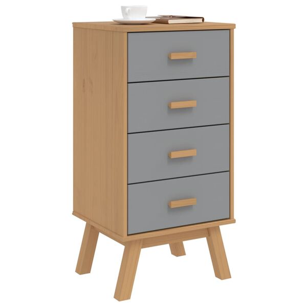 vidaXL Bedside Cabinet Grey and Brown Solid Pine Wood, Engineered Wood