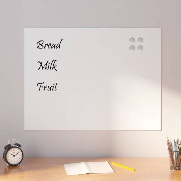 vidaXL Wall-mounted Magnetic Board White 31.5"x23.6" Tempered Glass