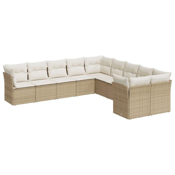 vidaXL Garden Sofa Set Beige, Cream White PE Rattan, Powder-Coated Steel