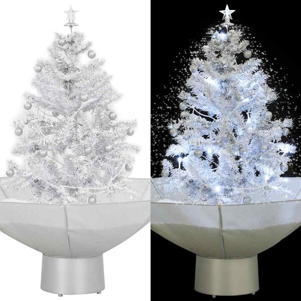 vidaXL Snowing Christmas Tree White, Silver PVC, Polyester, Plastic Small