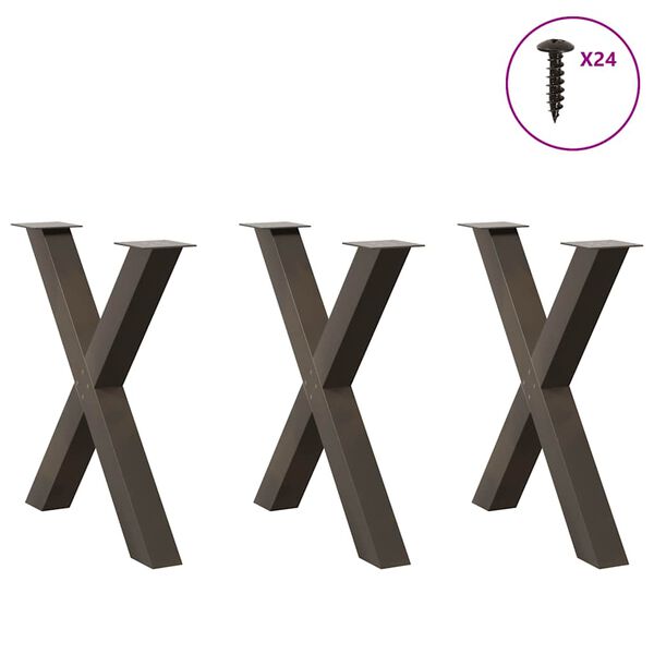 vidaXL Dining Table Legs X-Shaped 3 pcs Natural Steel 27.6x(28.3-28.7)" Steel