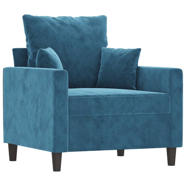 vidaXL Sofa Chair with Footstool Blue 23.6" Velvet