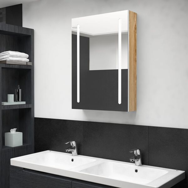vidaXL Bathroom Cabinet White and Oak MDF, Glass Medium Bathroom Cabinet