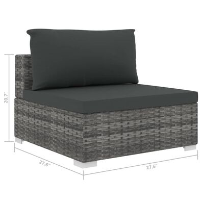 vidaXL Sectional Middle Seat with Cushions Poly Rattan Gray