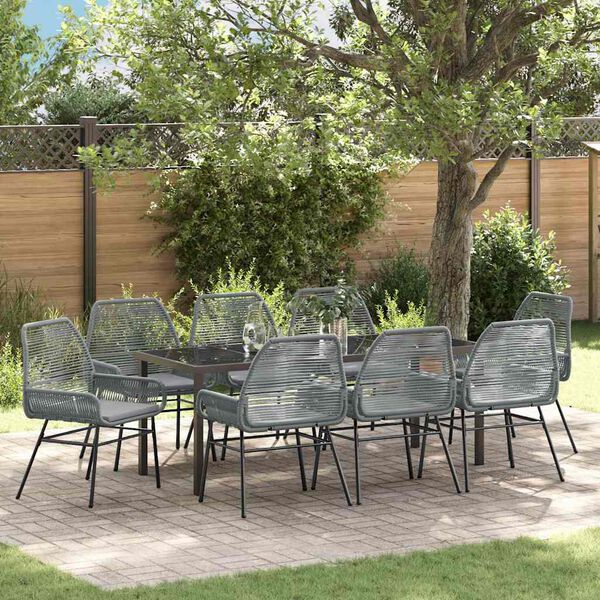 vidaXL Garden Dining Set with Cushion 9 pcs Grey Poly Rattan