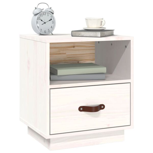 vidaXL Bedside Cabinet White Solid pine wood, faux leather (handle)