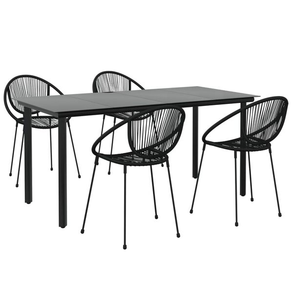 vidaXL 5 Piece Patio Dining Set Black PVC Rattan