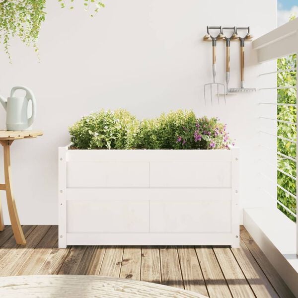 vidaXL Garden Planter White Solid pine wood 35.4x19.7x19.7 in
