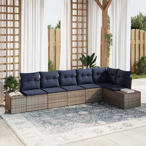 vidaXL Garden Sofa Set with Cushion 6 pcs Grey Poly Rattan