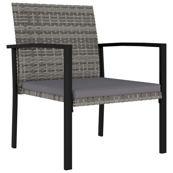 vidaXL Dining Chair Set of 4 Grey Poly Rattan, Steel, Polyester Standard