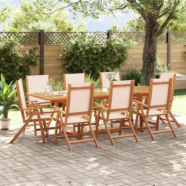 vidaXL 9 Piece Patio Dining Set Solid Wood Acacia and Textilene