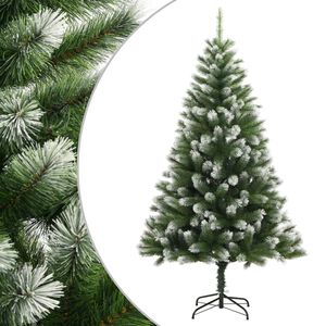 vidaXL Artificial Hinged Christmas Tree Green and white PVC, metal Large