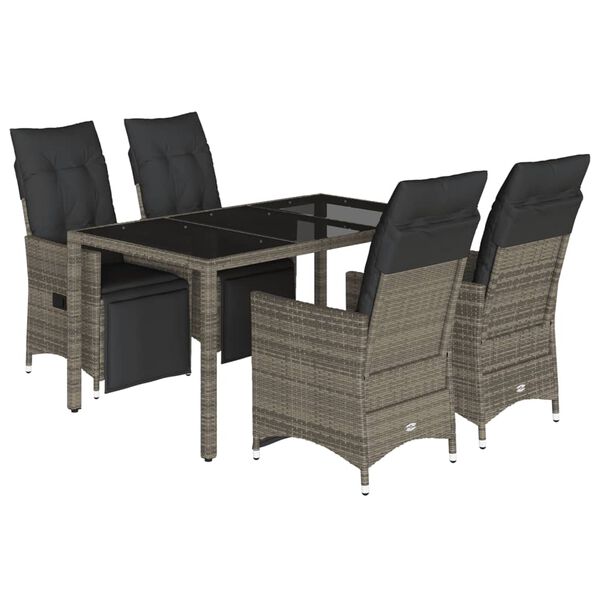 vidaXL 5 Piece Patio Bistro Set with Cushions Gray Poly Rattan