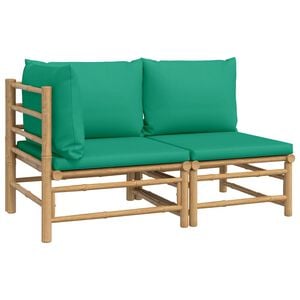 vidaXL Garden Lounge Set Natural bamboo, Green cushion Bamboo