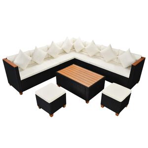 vidaXL Patio Furniture Set Set of 7 Black Poly Rattan Large