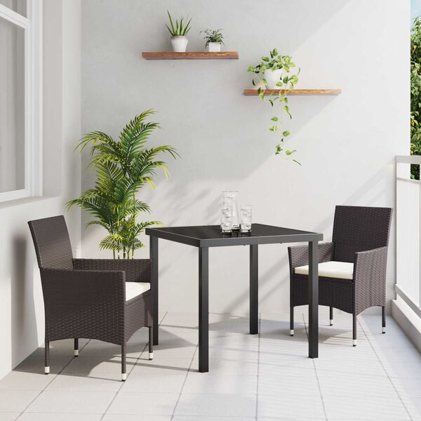 vidaXL Garden Dining Set with Cushion 3 pcs Brown Poly Rattan