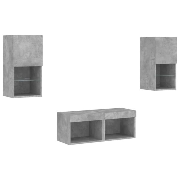vidaXL 4 Piece TV Wall Stands with LED Lights Concrete Gray